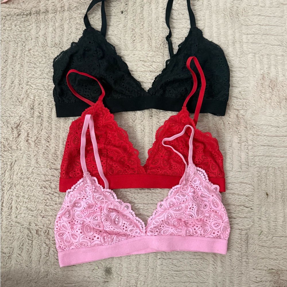 Xhilaration Lace Bralette Trio - Black, Red, Pink